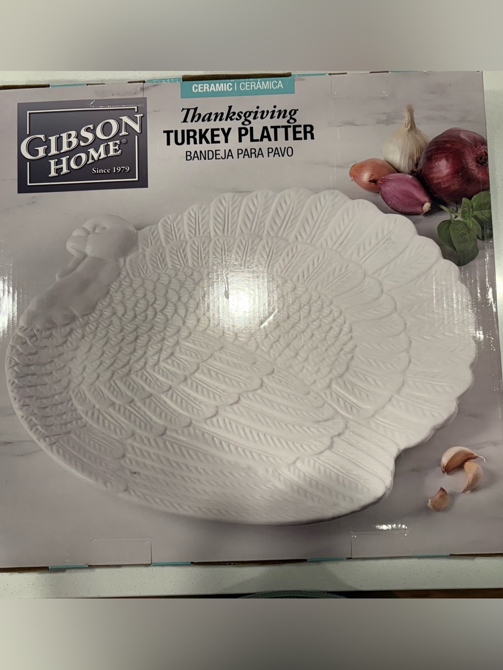 Gibson Cream Ceramic Turkey Serving Platter